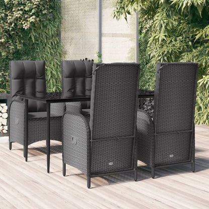 Set da Pranzo da Giardino 5 pz Nero con Cuscini in Polyrattan - homemem39