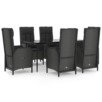 Set da Pranzo da Giardino 7 pz Nero con Cuscini in Polyrattan | homemem39