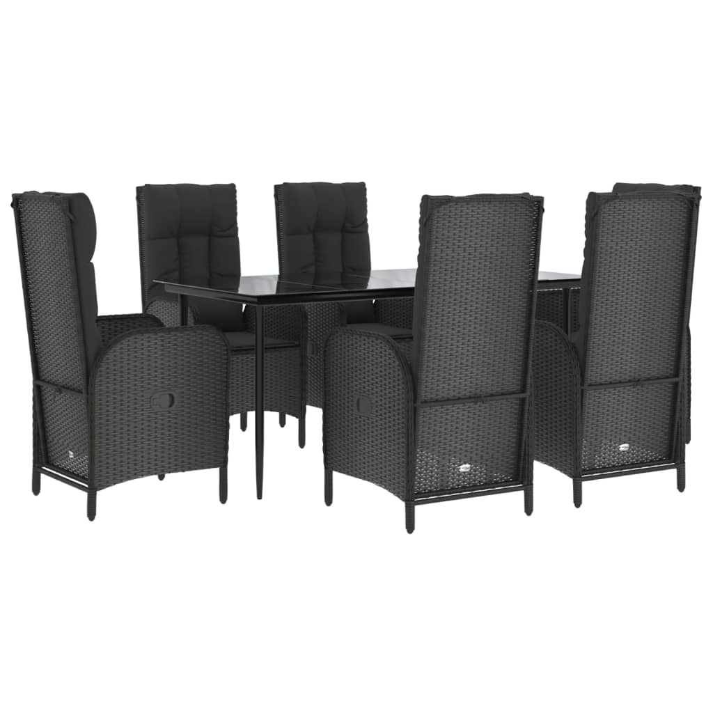 Set da Pranzo da Giardino 7 pz Nero con Cuscini in Polyrattan | homemem39