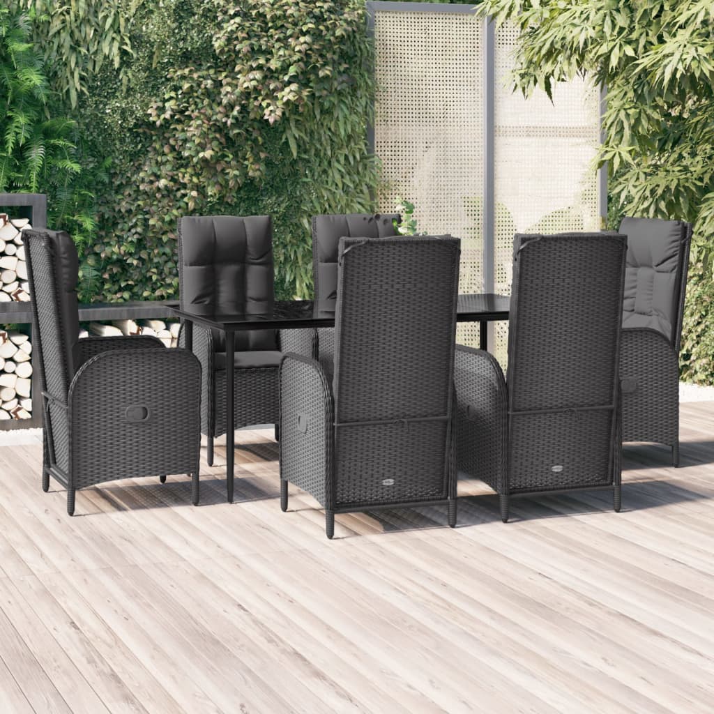 Set da Pranzo da Giardino 7 pz Nero con Cuscini in Polyrattan | homemem39