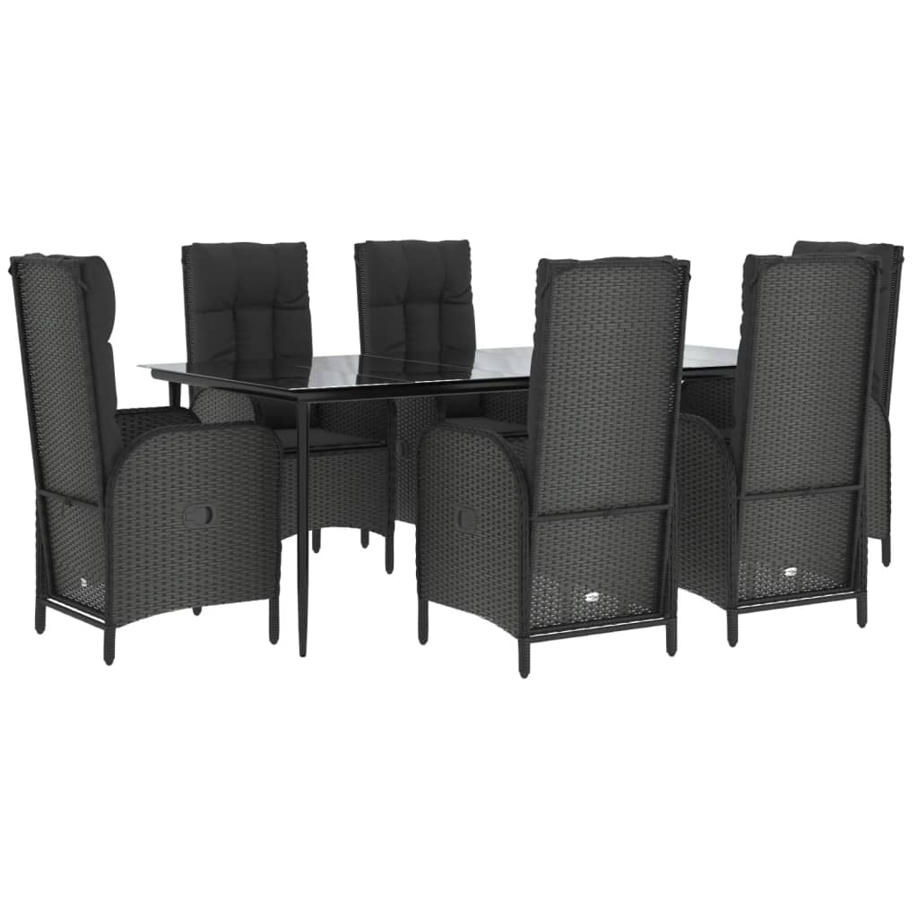 Set da Pranzo da Giardino 7 pz Nero con Cuscini in Polyrattan - homemem39