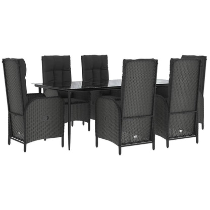 Set da Pranzo da Giardino 7 pz Nero con Cuscini in Polyrattan - homemem39