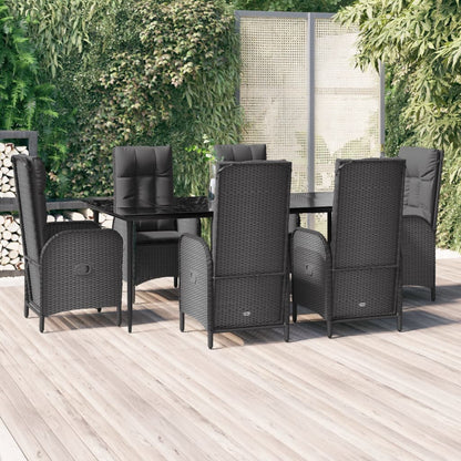 Set da Pranzo da Giardino 7 pz Nero con Cuscini in Polyrattan - homemem39