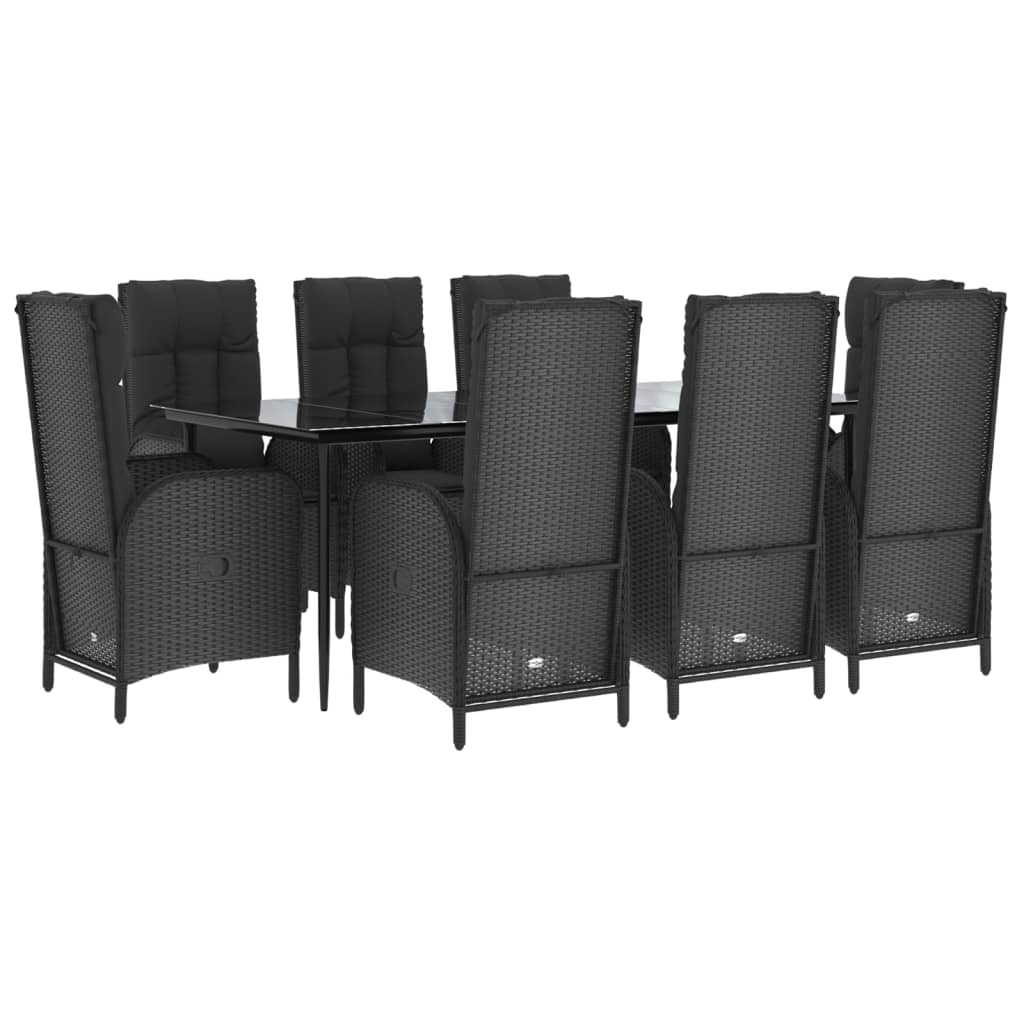 Set da Pranzo da Giardino 9 pz con Cuscini Nero in Polyrattan - homemem39