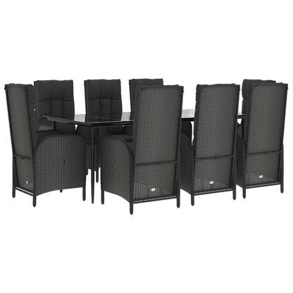 Set da Pranzo da Giardino 9 pz con Cuscini Nero in Polyrattan - homemem39