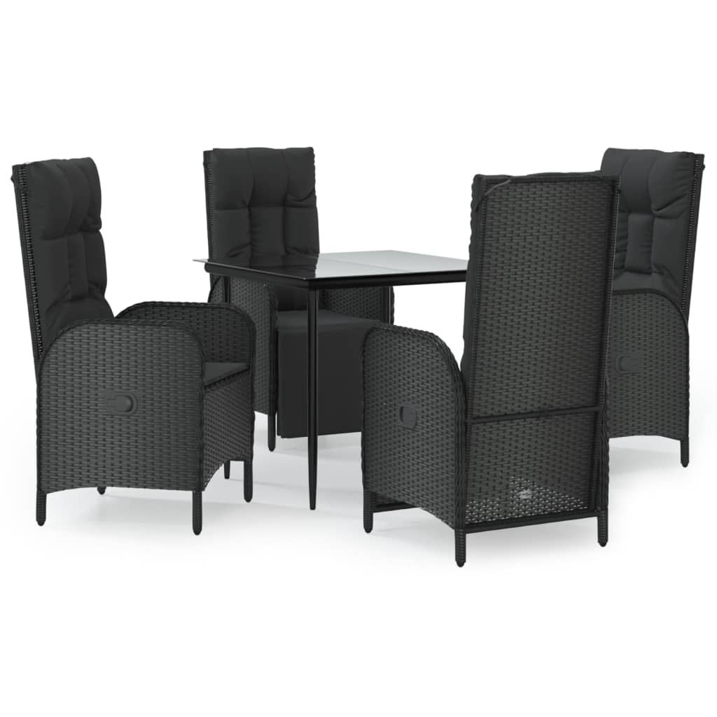 Set da Pranzo da Giardino 5 pz Nero con Cuscini in Polyrattan | homemem39
