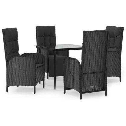 Set da Pranzo da Giardino 5 pz Nero con Cuscini in Polyrattan | homemem39