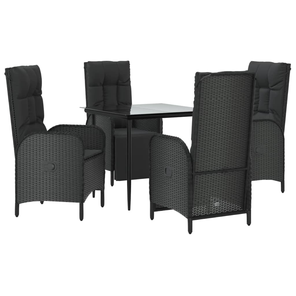 Set da Pranzo da Giardino 5 pz Nero con Cuscini in Polyrattan - homemem39