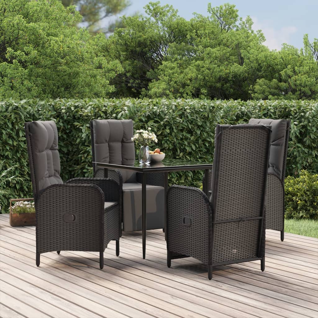 Set da Pranzo da Giardino 5 pz Nero con Cuscini in Polyrattan | homemem39