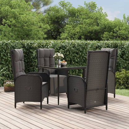 Set da Pranzo da Giardino 5 pz Nero con Cuscini in Polyrattan - homemem39
