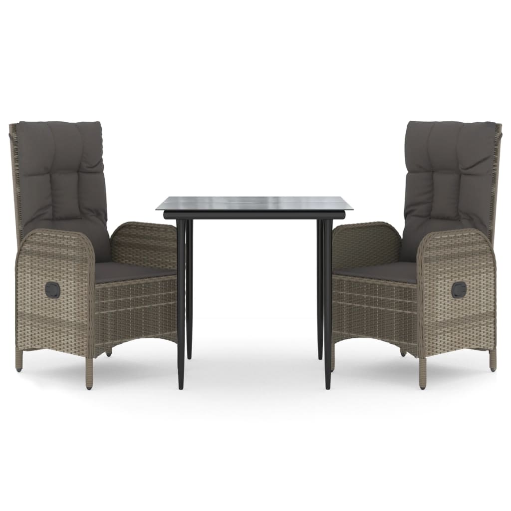 Set Salotto Giardino 3 pz con Cuscini Nero e Grigio Polyrattan | homemem39
