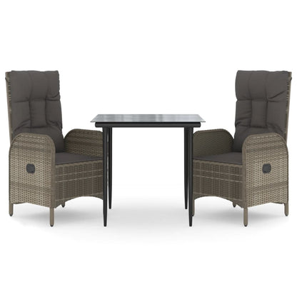 Set Salotto Giardino 3 pz con Cuscini Nero e Grigio Polyrattan | homemem39