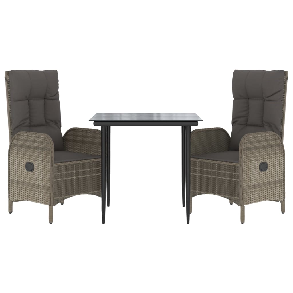 Set Salotto Giardino 3 pz con Cuscini Nero e Grigio Polyrattan | homemem39