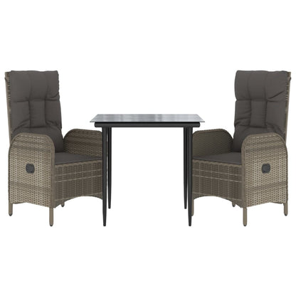 Set Salotto Giardino 3 pz con Cuscini Nero e Grigio Polyrattan | homemem39