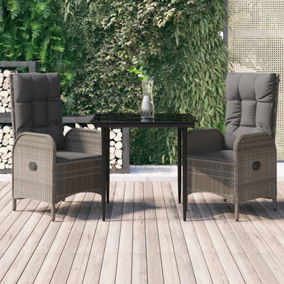 Set Salotto Giardino 3 pz con Cuscini Nero e Grigio Polyrattan | homemem39