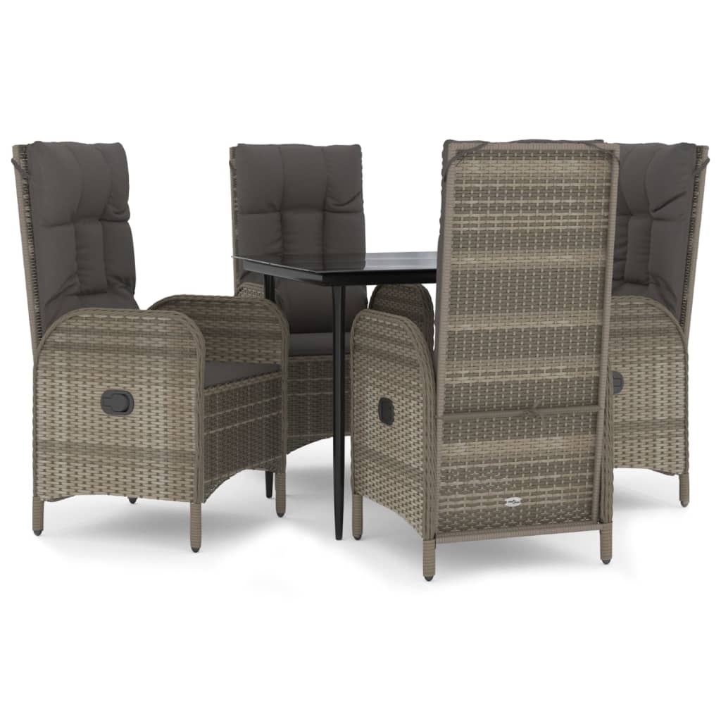 Set da Pranzo Giardino 5pz Nero e Grigio con Cuscini Polyrattan | homemem39