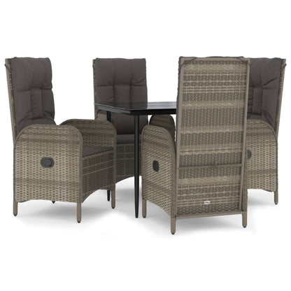 Set da Pranzo Giardino 5pz Nero e Grigio con Cuscini Polyrattan | homemem39