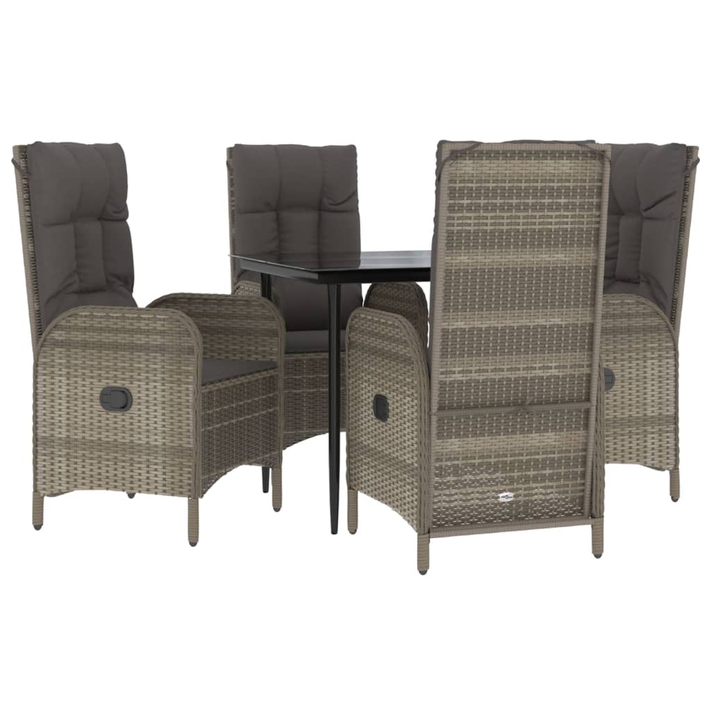 Set da Pranzo Giardino 5pz Nero e Grigio con Cuscini Polyrattan | homemem39