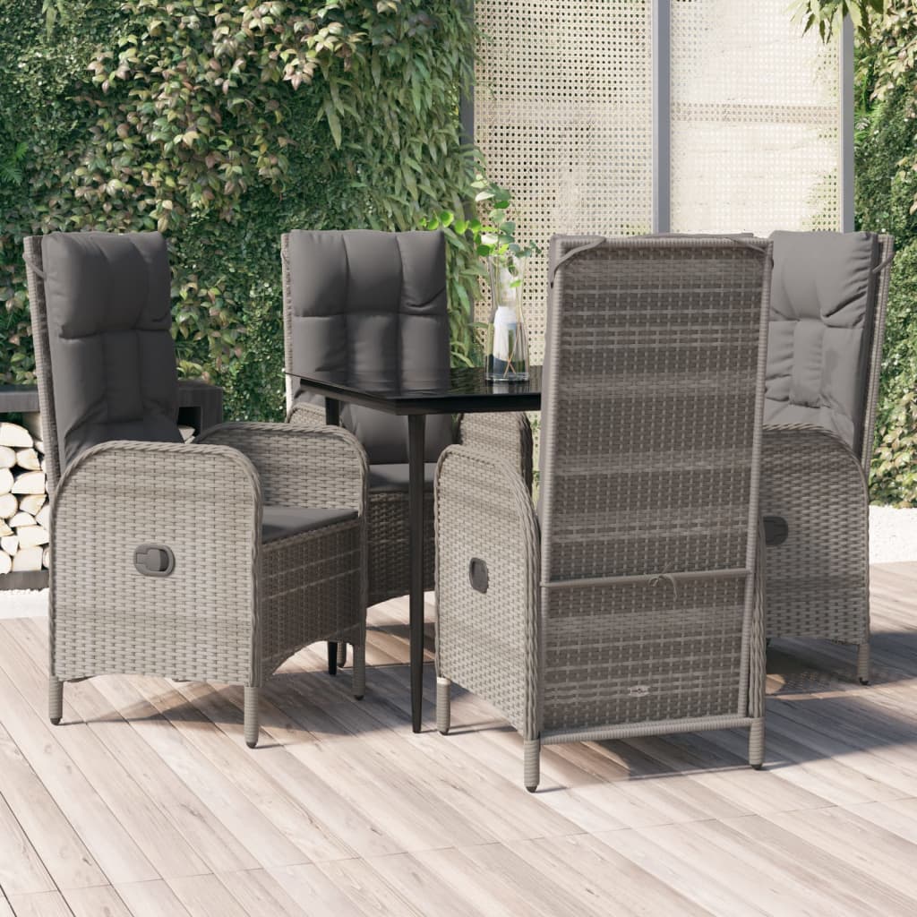 Set da Pranzo Giardino 5pz Nero e Grigio con Cuscini Polyrattan | homemem39