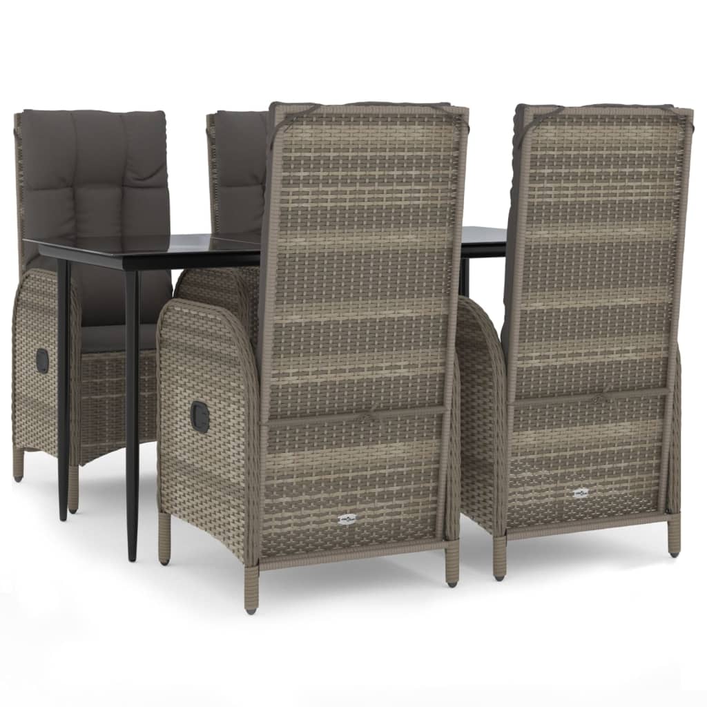 Set da Pranzo Giardino 5pz Nero e Grigio con Cuscini Polyrattan | homemem39