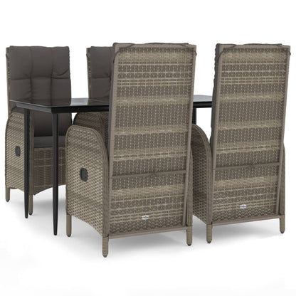 Set da Pranzo Giardino 5pz Nero e Grigio con Cuscini Polyrattan | homemem39