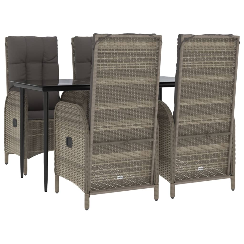 Set da Pranzo Giardino 5pz Nero e Grigio con Cuscini Polyrattan | homemem39
