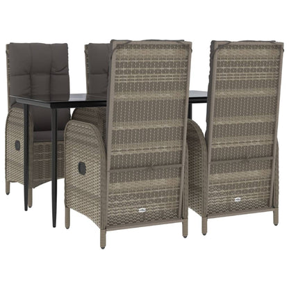 Set da Pranzo Giardino 5pz Nero e Grigio con Cuscini Polyrattan | homemem39