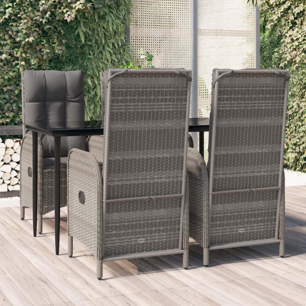 Set da Pranzo Giardino 5pz Nero e Grigio con Cuscini Polyrattan | homemem39
