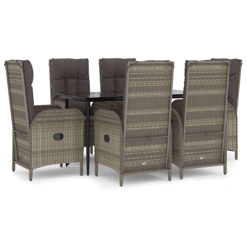 Set da Pranzo Giardino 7pz Nero e Grigio con Cuscini Polyrattan | homemem39