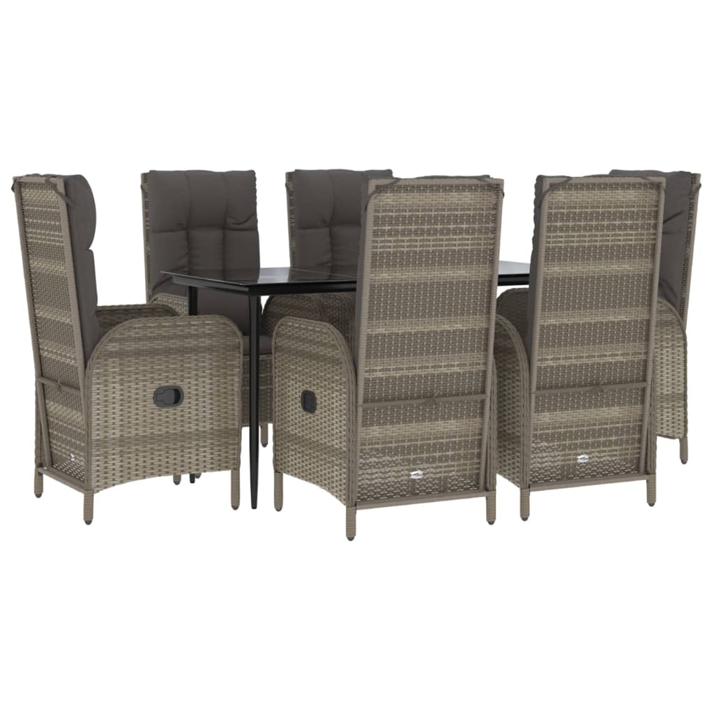 Set da Pranzo Giardino 7pz Nero e Grigio con Cuscini Polyrattan | homemem39