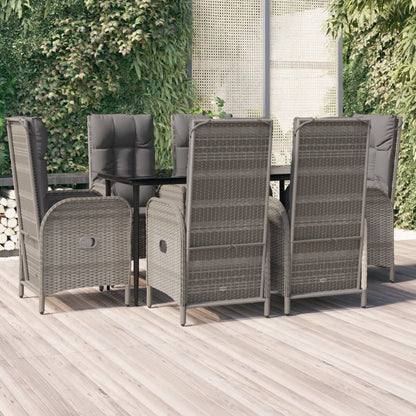 Set da Pranzo Giardino 7pz Nero e Grigio con Cuscini Polyrattan | homemem39