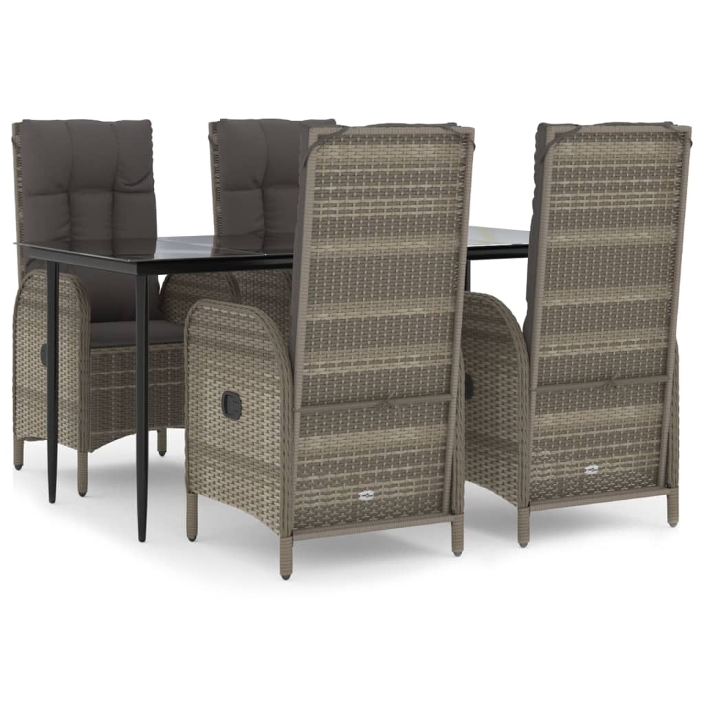 Set da Pranzo Giardino 5pz Nero e Grigio con Cuscini Polyrattan - homemem39