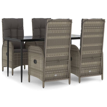 Set da Pranzo Giardino 5pz Nero e Grigio con Cuscini Polyrattan - homemem39