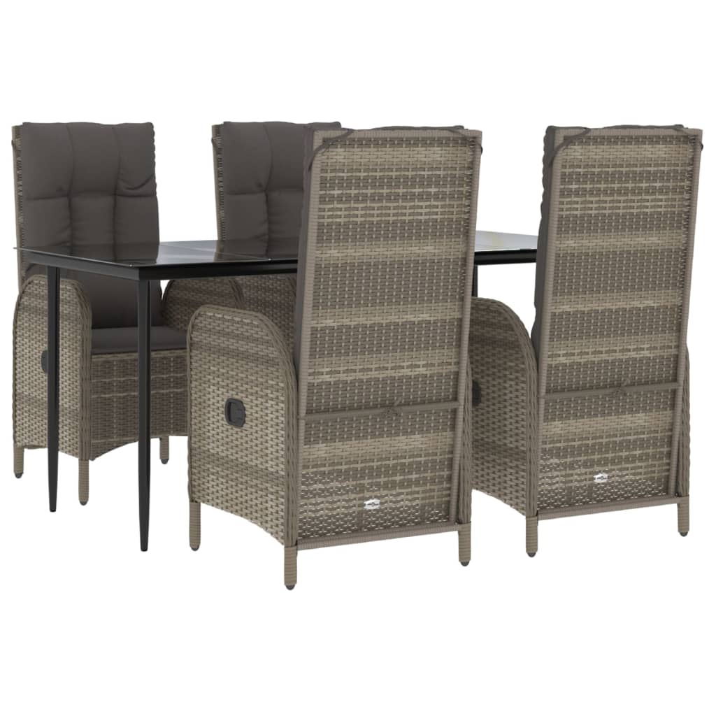 Set da Pranzo Giardino 5pz Nero e Grigio con Cuscini Polyrattan | homemem39