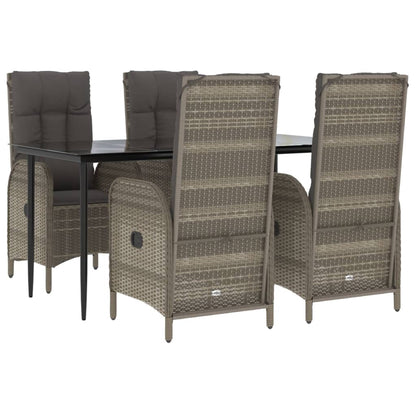 Set da Pranzo Giardino 5pz Nero e Grigio con Cuscini Polyrattan | homemem39