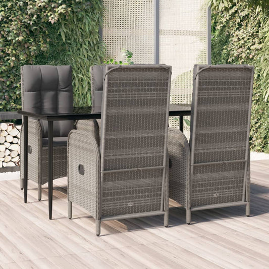 Set da Pranzo Giardino 5pz Nero e Grigio con Cuscini Polyrattan - homemem39