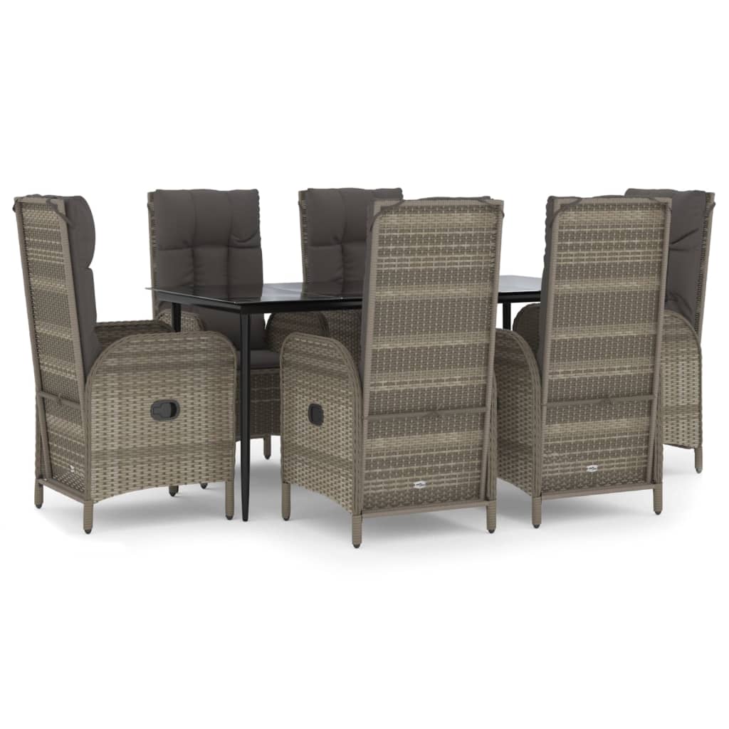Set da Pranzo Giardino 7pz Nero e Grigio con Cuscini Polyrattan - homemem39