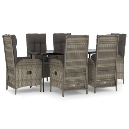 Set da Pranzo Giardino 7pz Nero e Grigio con Cuscini Polyrattan - homemem39