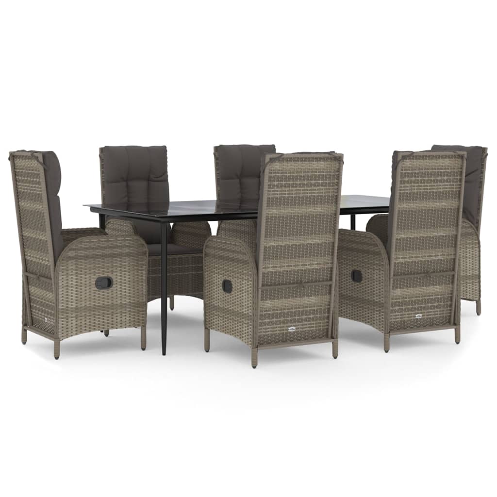 Set da Pranzo Giardino 7pz Nero e Grigio con Cuscini Polyrattan - homemem39