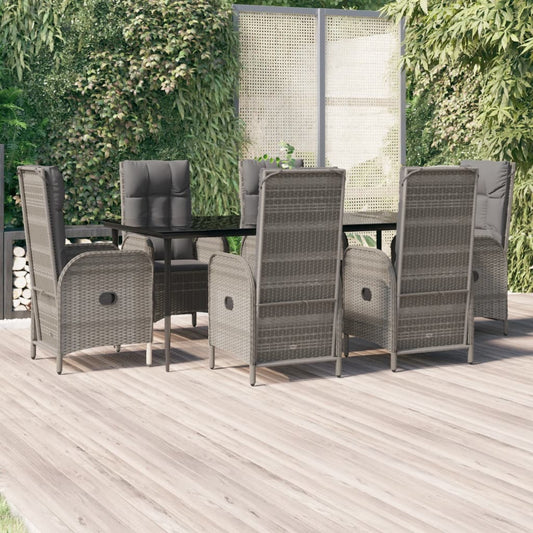 Set da Pranzo Giardino 7pz Nero e Grigio con Cuscini Polyrattan - homemem39