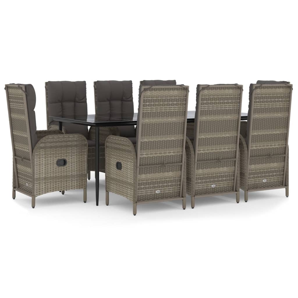 Set da Pranzo Giardino 9pz con Cuscini Nero e Grigio Polyrattan - homemem39