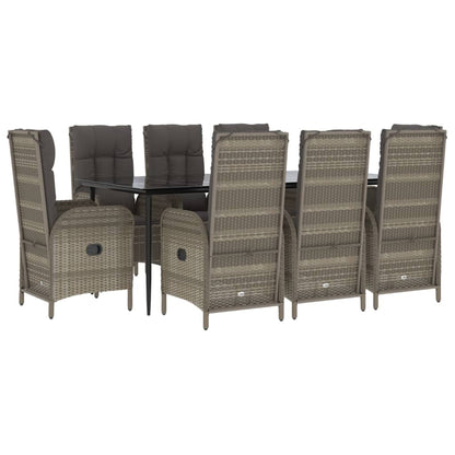 Set da Pranzo Giardino 9pz con Cuscini Nero e Grigio Polyrattan - homemem39