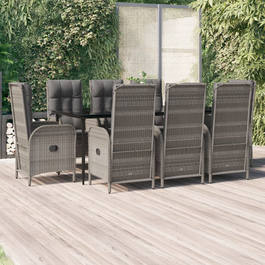 Set da Pranzo Giardino 9pz con Cuscini Nero e Grigio Polyrattan - homemem39