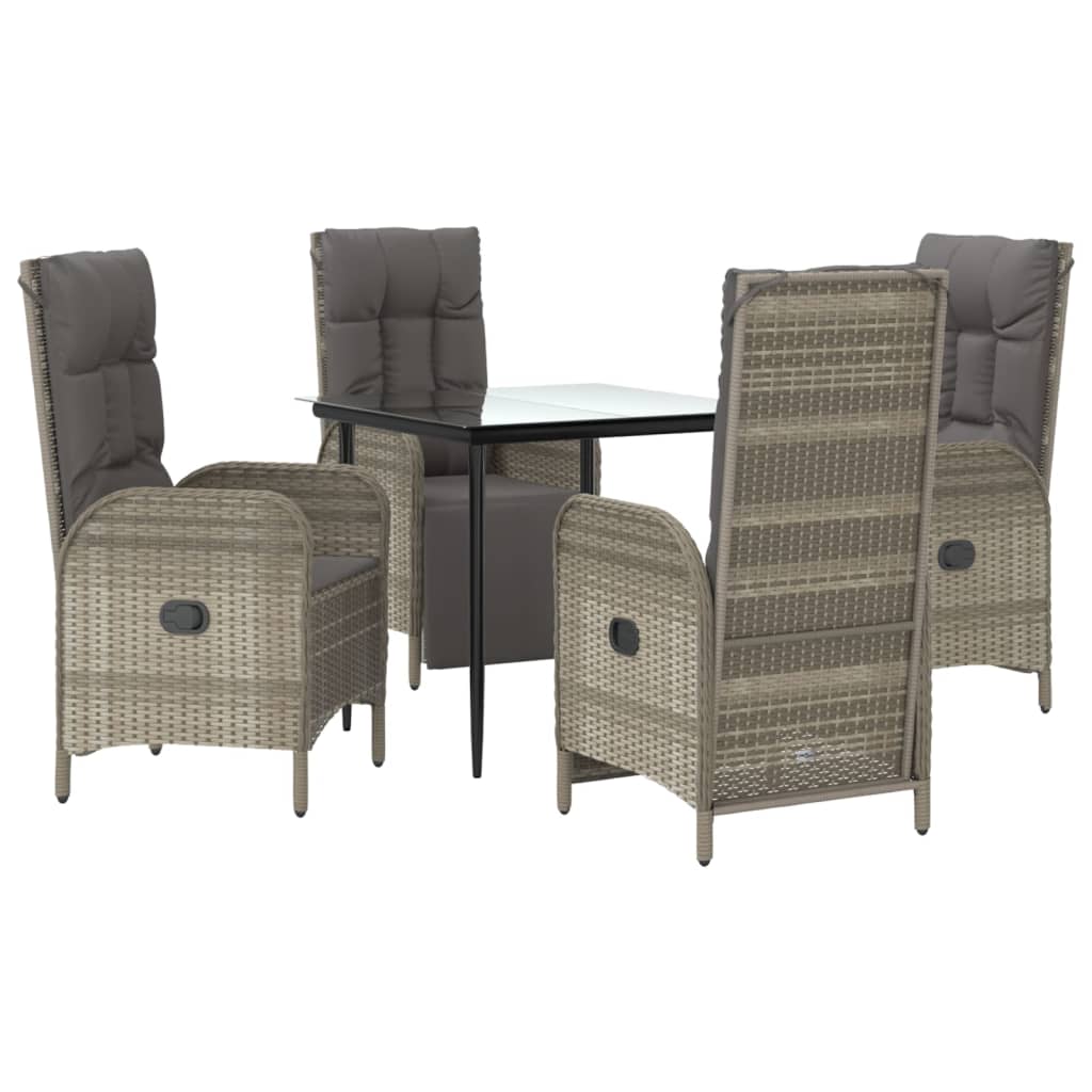 Set da Pranzo Giardino 5pz Nero e Grigio con Cuscini Polyrattan - homemem39
