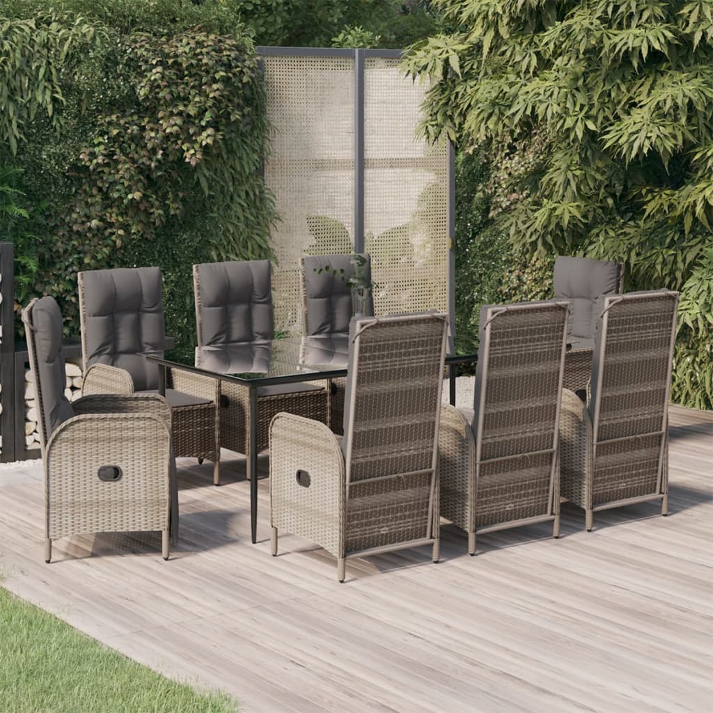 Set da Pranzo Giardino 9pz con Cuscini Nero e Grigio Polyrattan - homemem39