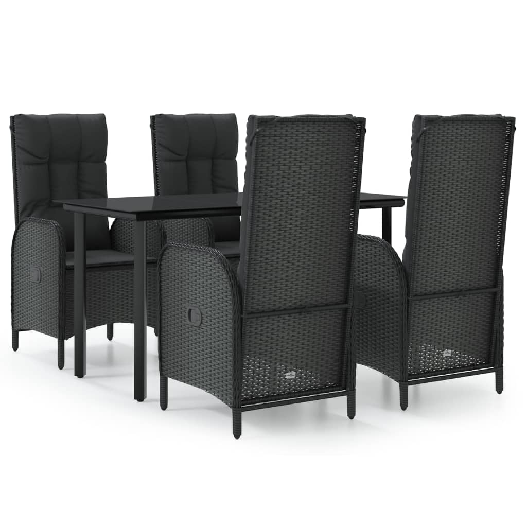 Set da Pranzo da Giardino 5 pz Nero con Cuscini in Polyrattan | homemem39
