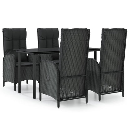 Set da Pranzo da Giardino 5 pz Nero con Cuscini in Polyrattan | homemem39