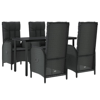 Set da Pranzo da Giardino 5 pz Nero con Cuscini in Polyrattan | homemem39