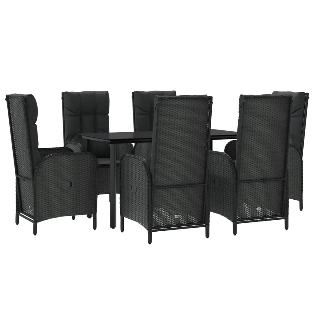 Set da Pranzo da Giardino 7 pz Nero con Cuscini in Polyrattan | homemem39