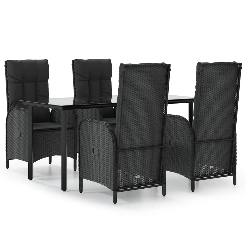Set da Pranzo da Giardino 5 pz Nero con Cuscini in Polyrattan | homemem39